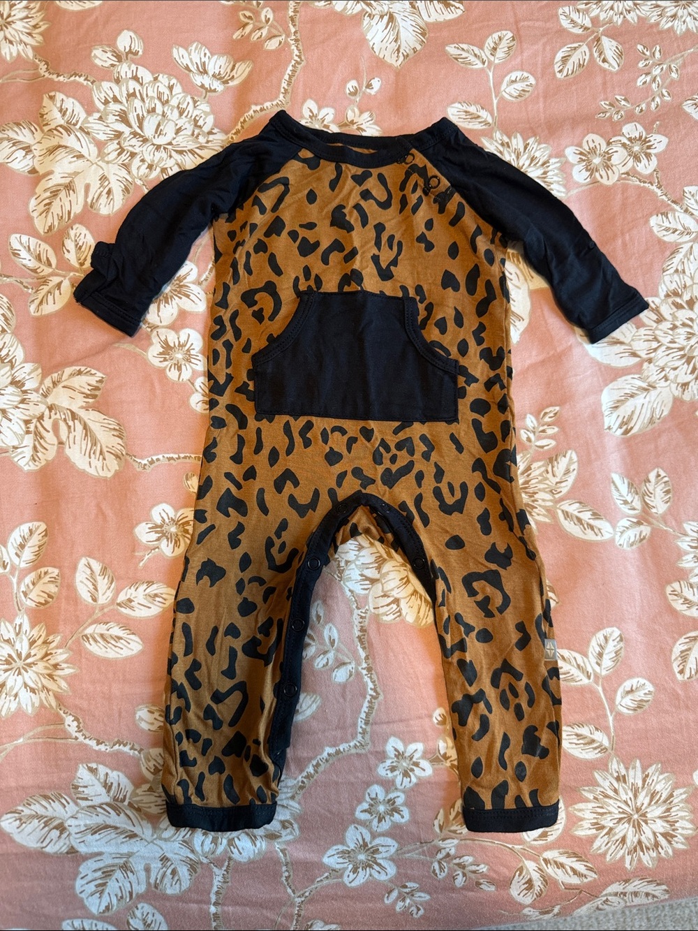 Kyte BABY Brown Leopard Print Footie with Black Sleeves